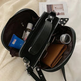 Leather Flap Bag Large Capacity Women Shoulder Crossbody Rivets Tote Handbag