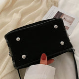 Leather Flap Bag Large Capacity Women Shoulder Crossbody Rivets Tote Handbag