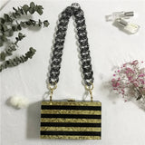 Sequins Acrylic Wallets Stripe Clutch Evening Bag Women Handbags Purses