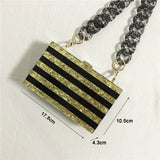 Sequins Acrylic Wallets Stripe Clutch Evening Bag Women Handbags Purses