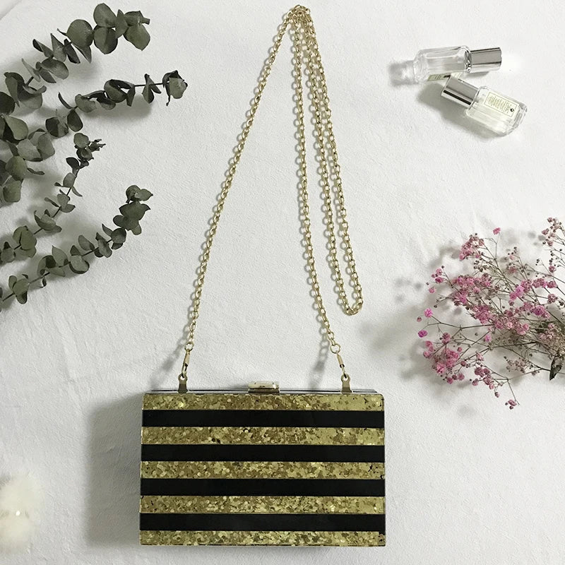 Sequins Acrylic Wallets Stripe Clutch Evening Bag Women Handbags Purses