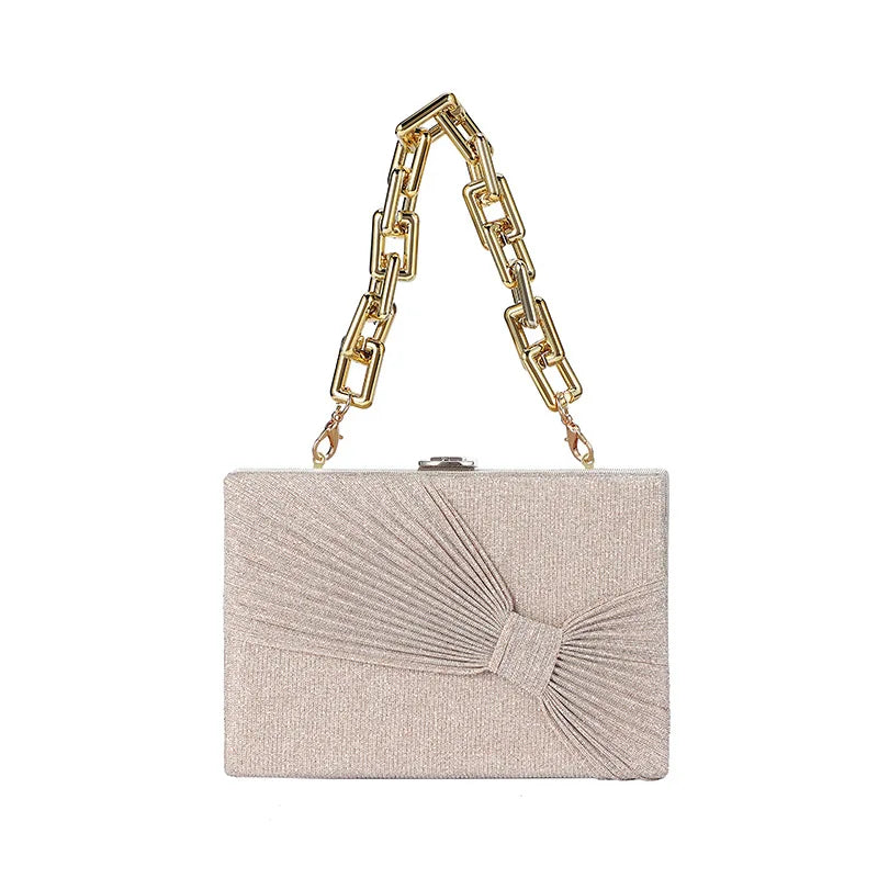 Shining Fabric Party Purse Bag Pleated Bow Mini Flap Ladies Prom Cocktail Weddin
