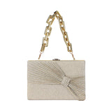 Shining Fabric Party Purse Bag Pleated Bow Mini Flap Ladies Prom Cocktail Weddin