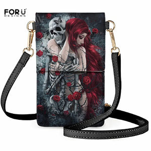 Skull Print Shoulder Bag with Touch Screen Phone Pouch