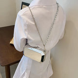 Silver Metal Box Bag Ladies Party Clutch Chain Purse Crossbody Mini Bag