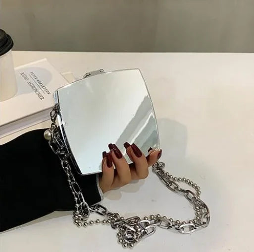 Silver Metal Box Bag Party Clutch Evening Bag Chain Crossbody Mini Bag