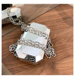 Silver Metal Box Bag Ladies Party Clutch Chain Purse Crossbody Mini Bag