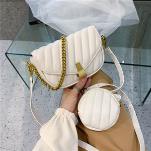 Leather Messenger Bag Women Chain Shoulder Crossbody Bag