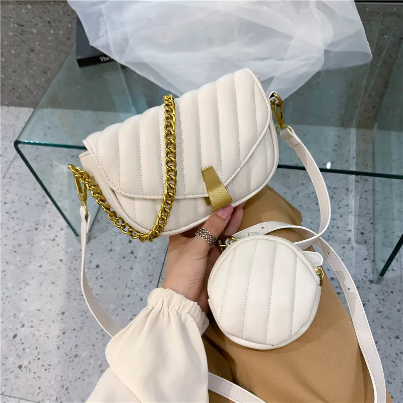 Leather Messenger Bag Women Chain Shoulder Crossbody Bag