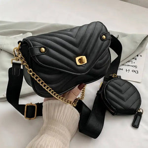 Leather Messenger Bag Women Chain Shoulder Crossbody Bag