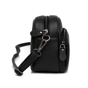 Soft Cow Leather Small Shoulder Bags Women Double Zipper Messenger Bag