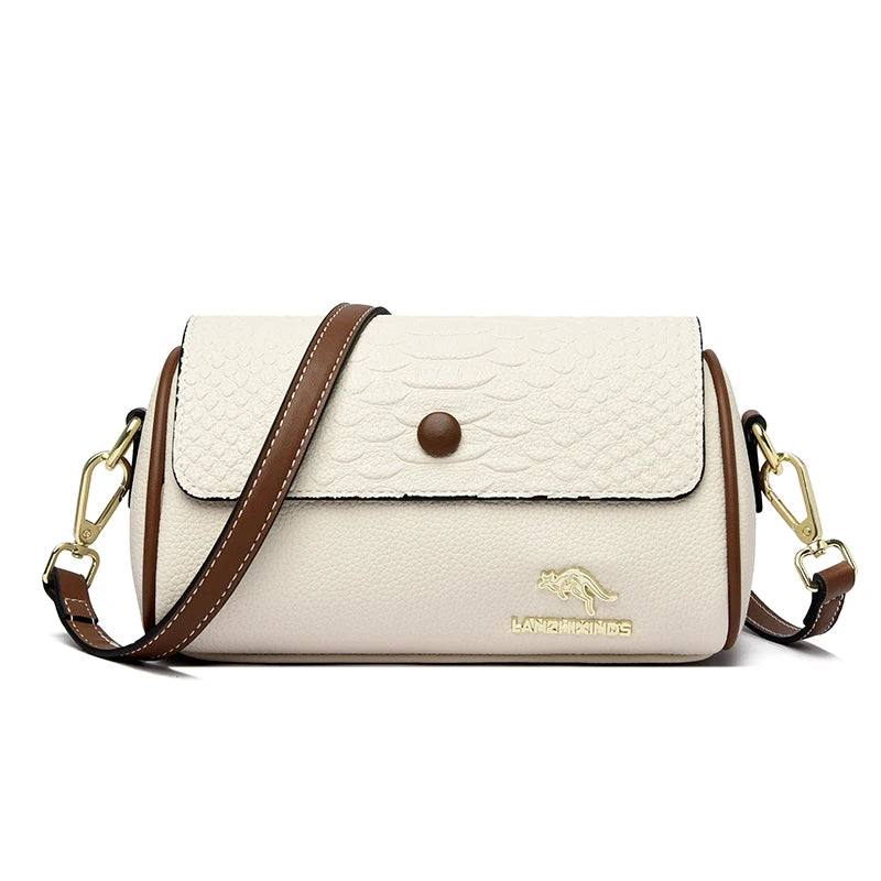 Barrel-shaped Soft Leather Handbag Shoulder Crossbody Bag for Women