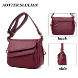 Soft Leather Women Handbags Pure Messenger Bag Double Flap Shoulder Crossb