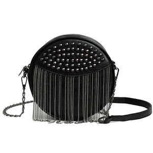 Small Round Rivet Tote Handbag with Chain Shoulder Strap