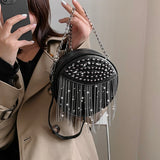 Small Round Rivet Tote Handbag with Chain Shoulder Strap