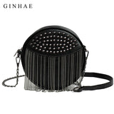 Small Round Rivet Tote Handbag with Chain Shoulder Strap