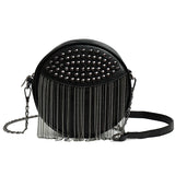 Small Round Rivet Tote Handbag with Chain Shoulder Strap