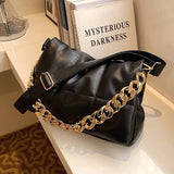 Quilted Space Cotton Shoulder Bag with Thick Chains