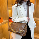 Quilted Space Cotton Shoulder Bag with Thick Chains