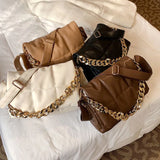 Quilted Space Cotton Shoulder Bag with Thick Chains