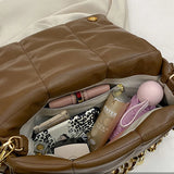 Quilted Space Cotton Shoulder Bag with Thick Chains