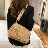 Quilted Space Cotton Shoulder Bag with Thick Chains