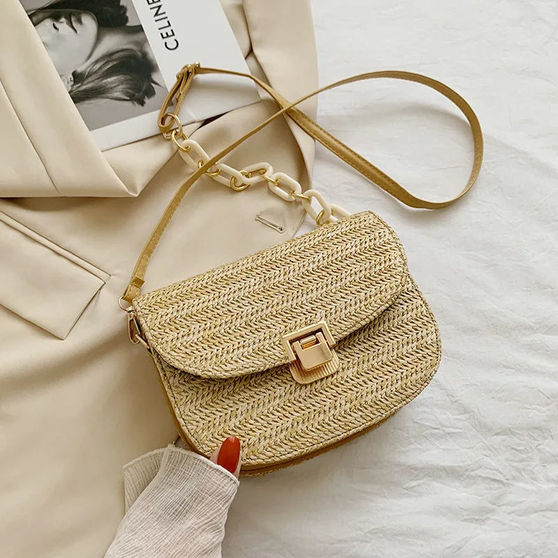 Straw Beach Bag Vintage Woven Shoulder Bag Ladies Crossbody Messenger Bag