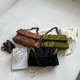 Canvas Tassel Shoulder Bag for Women Chain Crossbody Handbag and Purse