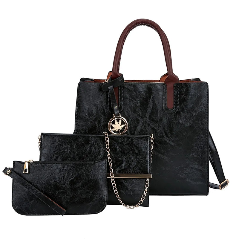 3-Piece Women's Leather Shoulder Bags Set
