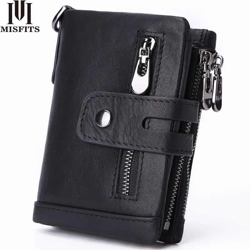 Vintage Casual Real Cowhide Leather Men Short Bifold Wallet