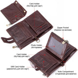 Vintage Casual Real Cowhide Leather Men Short Bifold Wallet