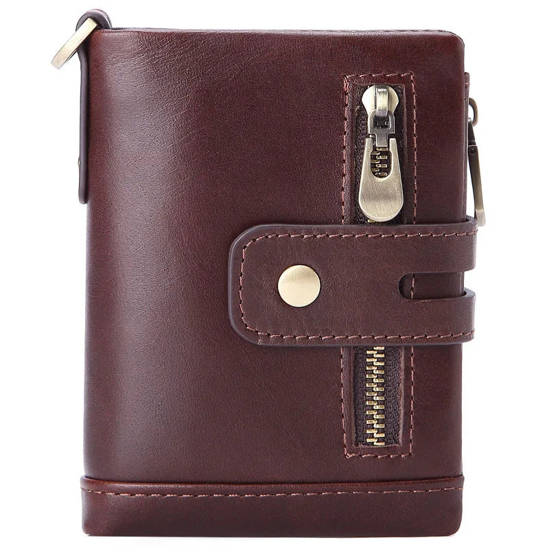 Vintage Casual Real Cowhide Leather Men Short Bifold Wallet