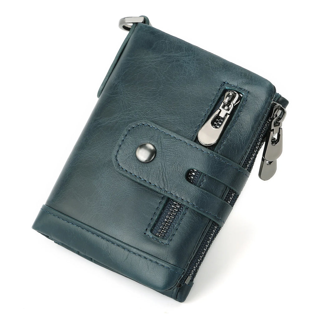 Vintage Casual Real Cowhide Leather Men Short Bifold Wallet