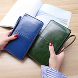 Vintage Oil Wax Women Leather Wallet Large Capacity Zipper Clutch Coin Purse
