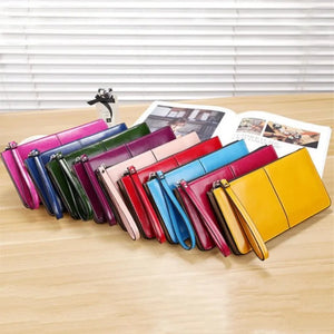 Vintage Oil Wax Women Leather Wallet Large Capacity Zipper Clutch Coin Purse