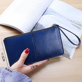 Vintage Oil Wax Women Leather Wallet Large Capacity Zipper Clutch Coin Purse