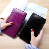 Vintage Oil Wax Women Leather Wallet Large Capacity Zipper Clutch Coin Purse