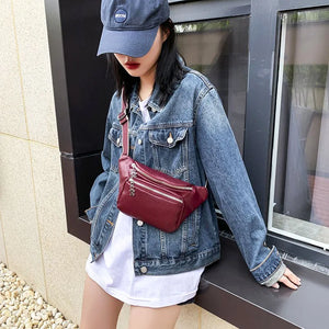 Leather Women Waist Bag Shoulder Bag Chest Bags Fanny Pack Travel Hip Waist Pack