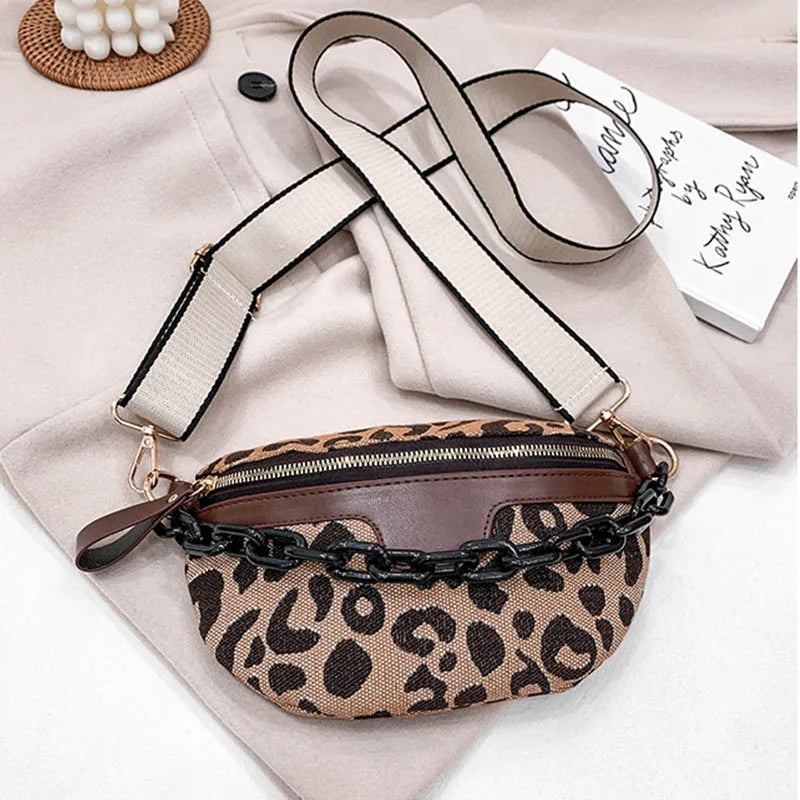 Canvas Hip pack Women Chain Fanny pack Crossbody Chest Bags Female Belt Bag