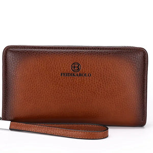 Men's Leather Zipper Long Purse Organizer Purses High Lychee Pattern Clutch Bag
