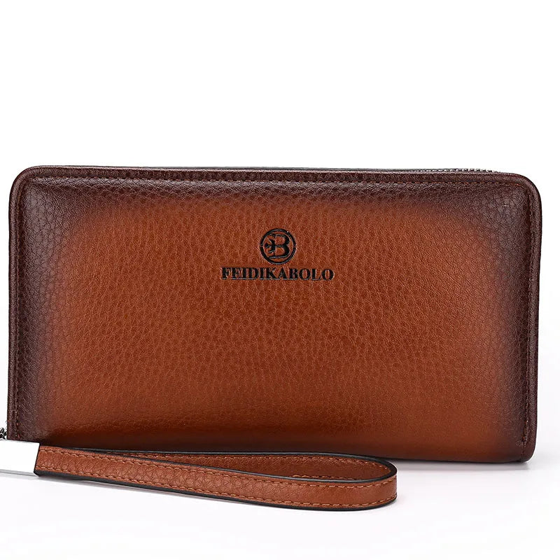 Men's Leather Zipper Long Purse Organizer Purses High Lychee Pattern Clutch Bag