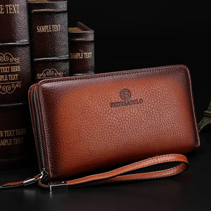 Men's Leather Zipper Long Purse Organizer Purses High Lychee Pattern Clutch Bag