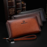 Men's Leather Zipper Long Purse Organizer Purses High Lychee Pattern Clutch Bag