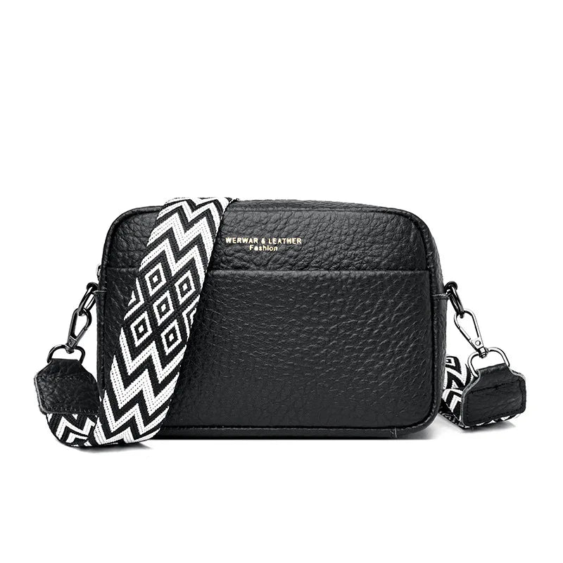 Wide Straps Leather Women Flap Bag Crossbody Shoulder Bags