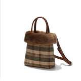 Winter Warm Plaid Fur Tote Shoulder Bag