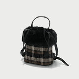 Winter Warm Plaid Fur Tote Shoulder Bag
