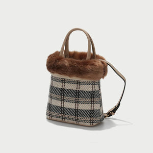 Winter Warm Plaid Fur Tote Shoulder Bag