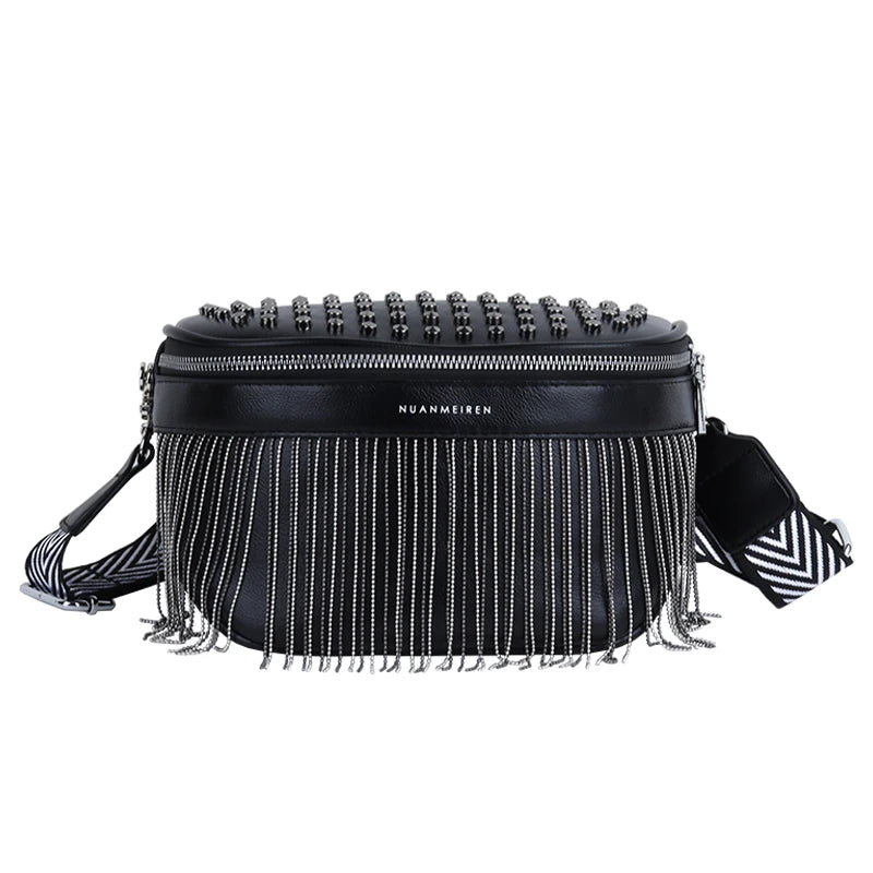 Women Chest Bag Tassel Leather Large Capacity Crossbody Chest Bag