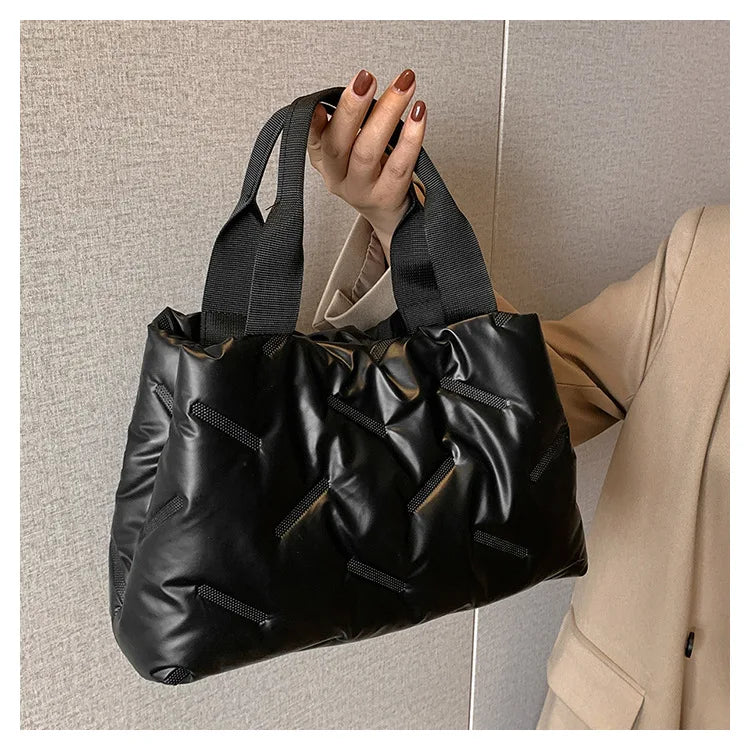Nylon Tote Underarm Padded Down Feather Handbag
