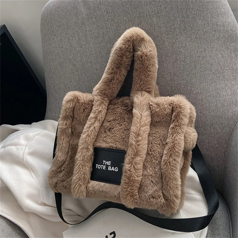 Winter Faux Fur Tote Handbag Large Shoulder Crossbody Bag